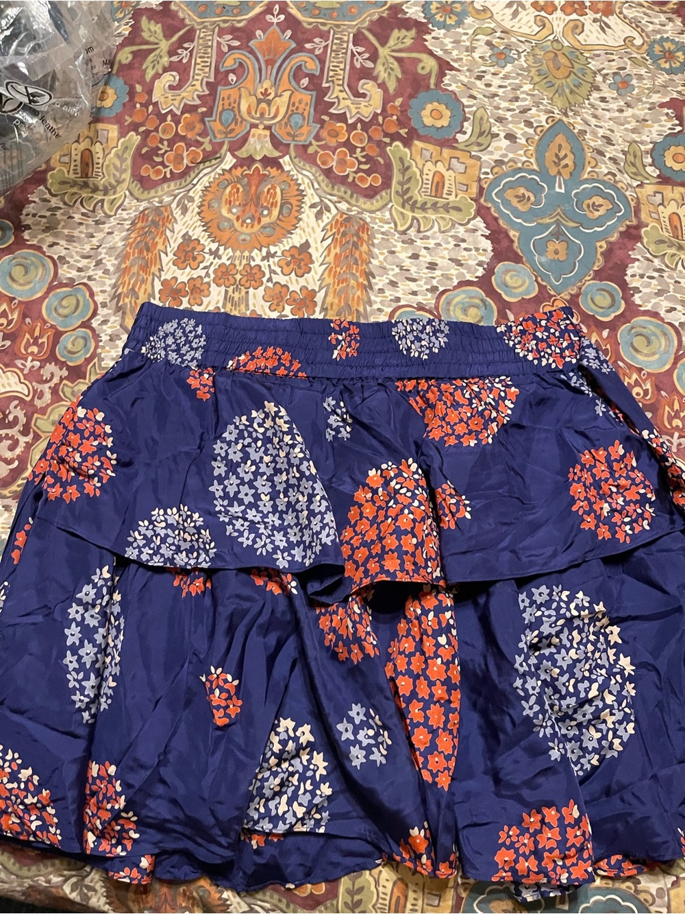 Anthropologie Odille 100% Silk Tiered Floral Skirt Blue NWT Size 10